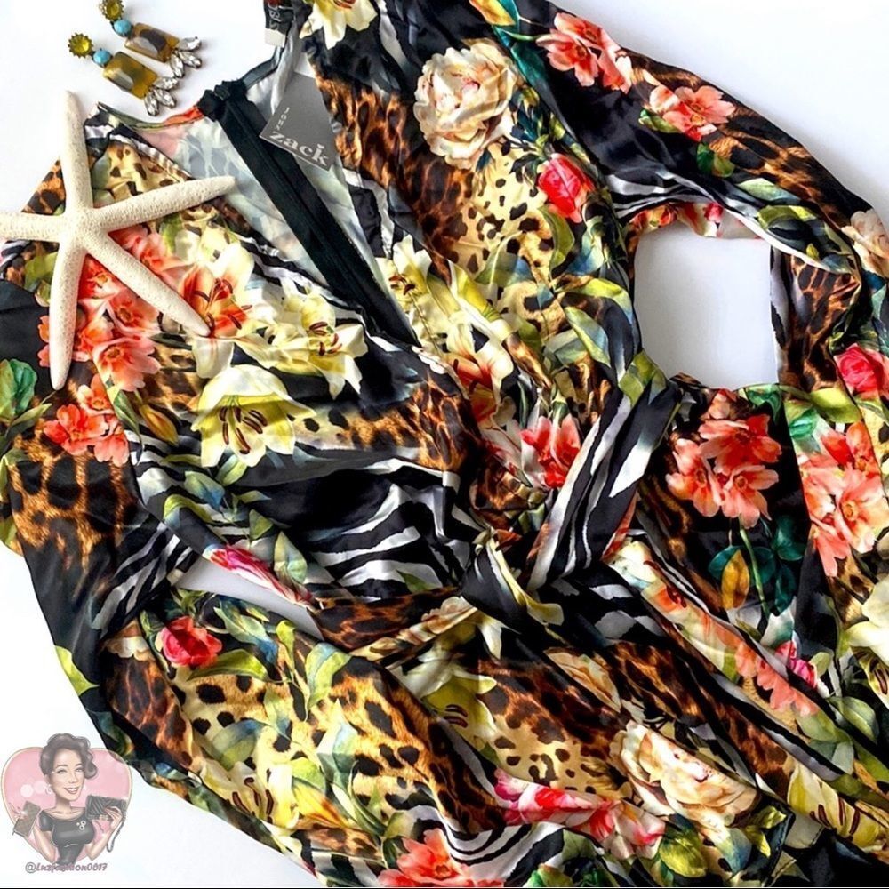 JOHN ZACK Petite Plunge Skater Dress Tropical Print 🌴